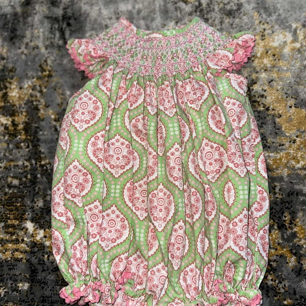 Charming Pink and Green Nightgown with Smocked Top